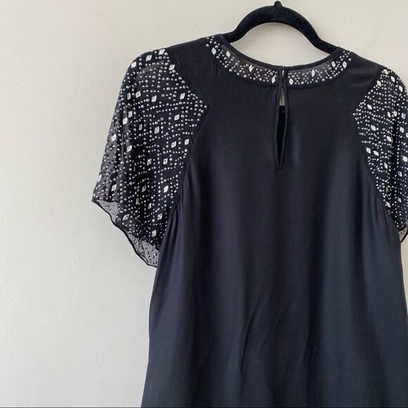 REBBECA Taylor -Silk Rhinestone Sleeve/Neckline Detail Dressy Blouse - Picture 5 of 11